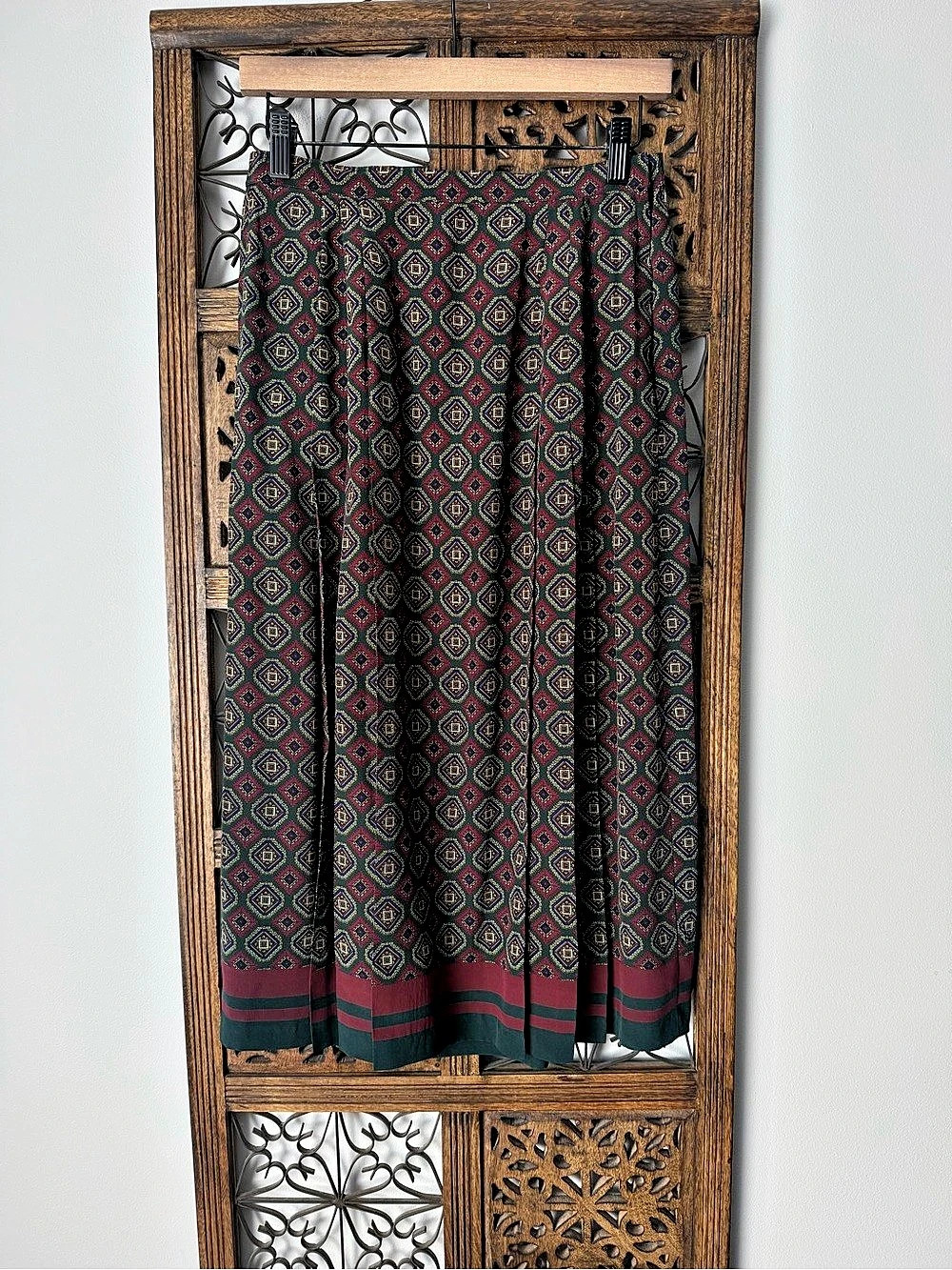 90s Vintage Anne Crimmins Silk Geometric Maxi Skirt Size 6